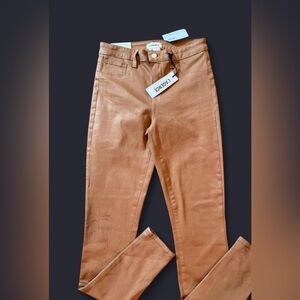 L’Agence Coated Skinny Jeans Tan Vegan Leather Look High Rise Sz 3/4 NWT Flawed